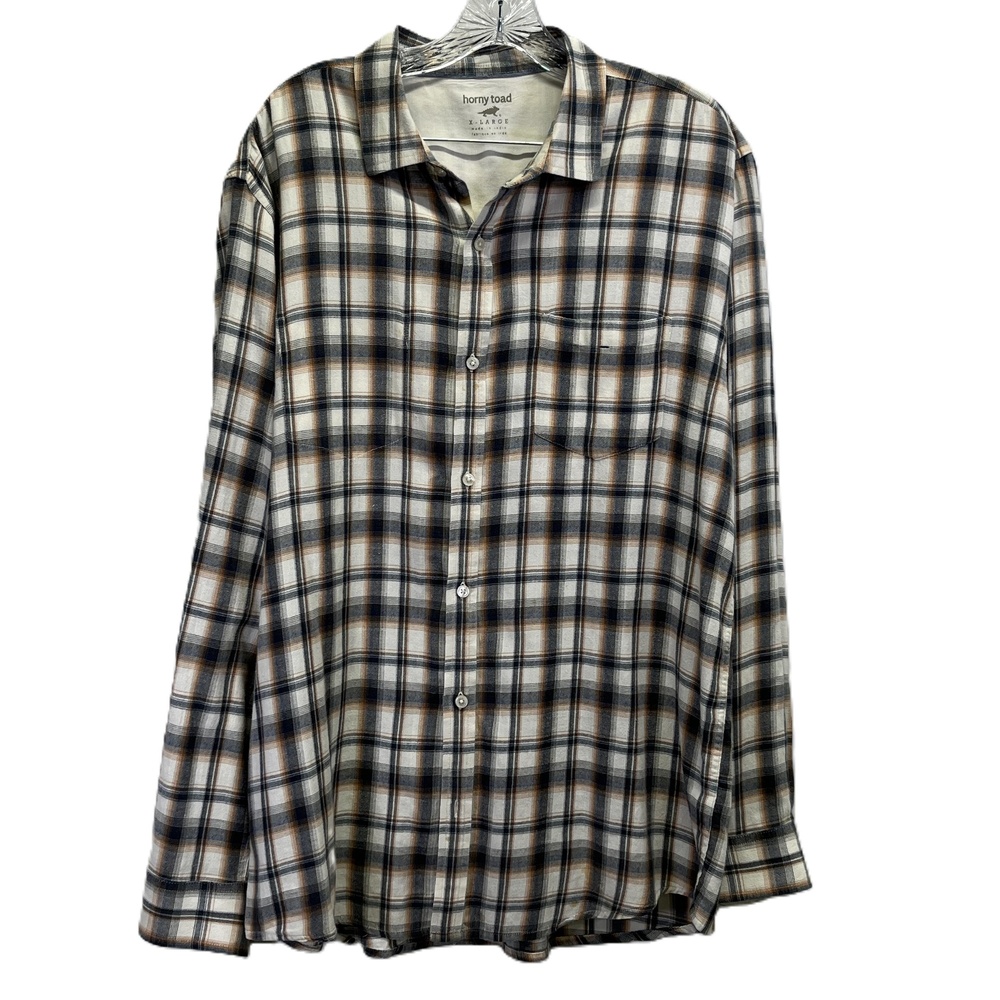 Horny Toad Organic Cotton Plaid Long Sleeve Button Down Shirt Inside Pocket XL